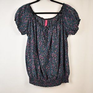 Pure Energy Y2K 100% Cotton Floral Off the Shoulder Short Sleeve Blouse Size 1X